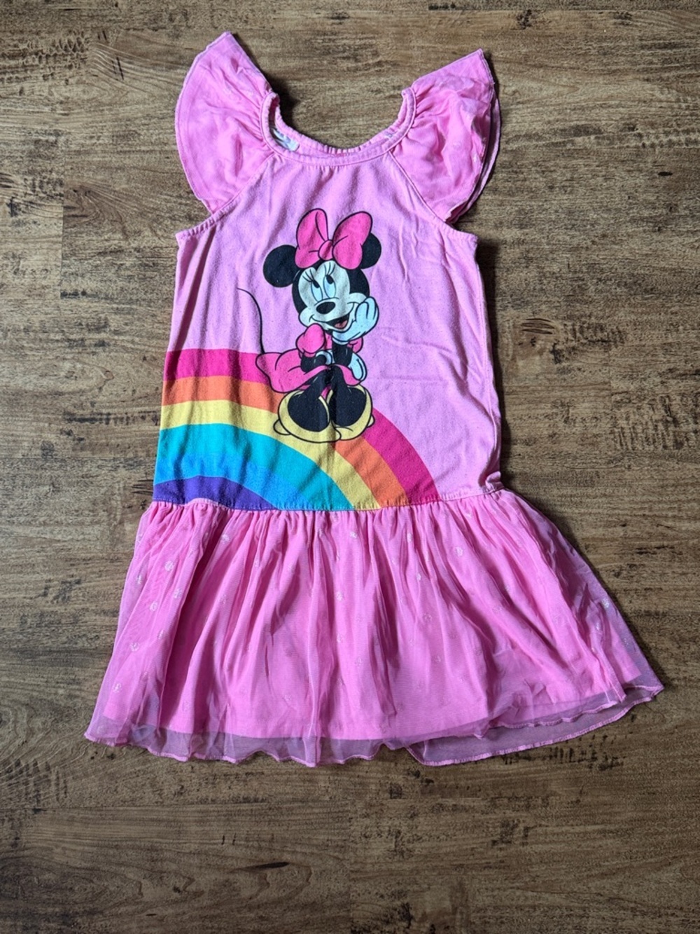 Minnie Mouse Pink Rainbow Tulle Kids Nightgown size 7/8 - Picture 1 of 4